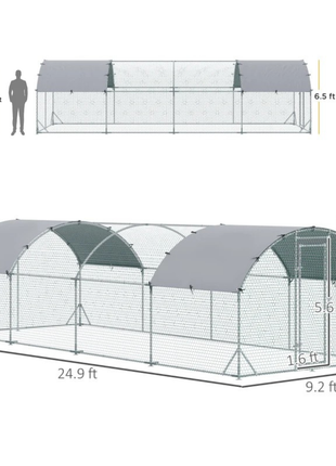 Large Metal Chicken Coop with Waterproof and Anti-UV Cover for Yard, Outdoor, Duck, Rabbit, 9.2' x 24.9' x 6.5'