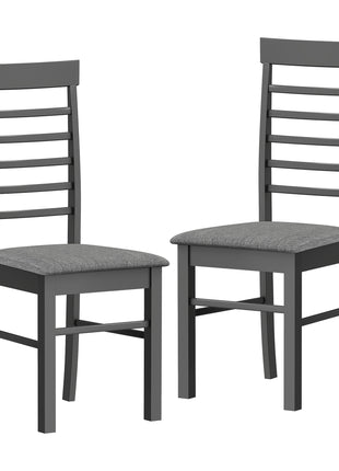 Wooden Dining Chairs Set of 2, Farmhouse Upholstered Kitchen Chairs with Rubber Wood Frame, Black and Gray