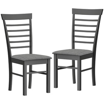 Wooden Dining Chairs Set of 2, Farmhouse Upholstered Kitchen Chairs with Rubber Wood Frame, Black and Gray