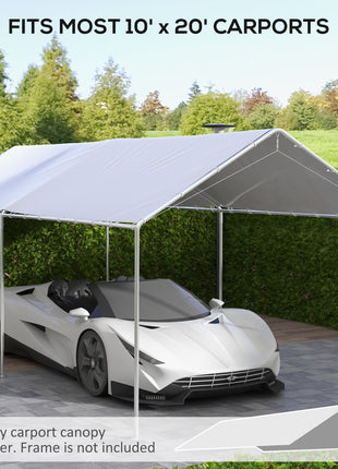 10 x 20ft Carport Roof, UV Resistant Canopy Replacement Cover with Ball Bungee Cords, White