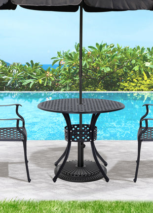 33" Patio Dining Table Round Cast Aluminium Outdoor Bistro Table with Umbrella Hole - Black