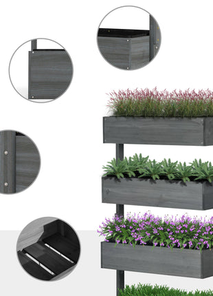 Outdoor Wooden Vertical Garden Planter, 4 Tier Planter Box, Self-Draining for Flowers, Vegetables, Herbs, Gray