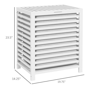 55 L Bamboo Laundry Basket with Lid, Cloth Hamper with Removable Liner Bag, 19.75 x 14.25 x 23.5 Inches, White