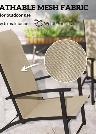 Set of 2 Outdoor Dining Chairs with High Back, Armrests, Folding Patio Chairs for Patio, Lawn, Camping, Beige