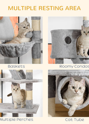 Floor to Ceiling Cat Tree, 94.5-102.5 inch Height Adjustable Cat Climbing Tower with Scratching Posts, Condos, Hammocks