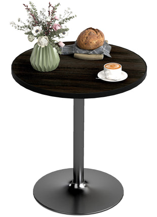 Round Dining Table for 2-4 People, Small Kitchen Table with Wood Grain Top, Black