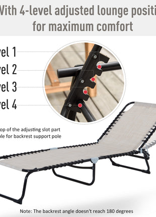 Foldable Chaise Lounge, 3-Position Reclining Back, Portable design and Breathable Mesh for Poolside, Camping, Hiking - Cream White