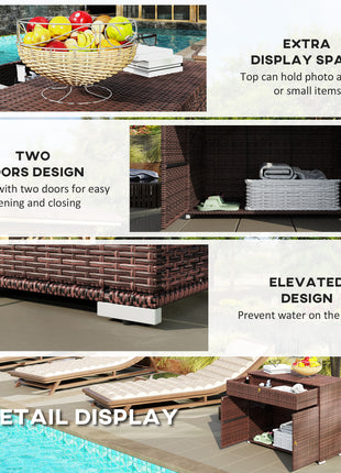 Outdoor Storage Cabinet, Waterproof PE Rattan Cabinet with Drawer for Indoor, Outdoor Swimming Pool, Mixed Brown