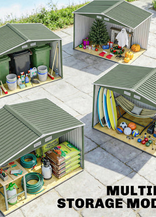 9' x 6' Outdoor Storage Shed, Garden Tool Metal Shed with Foundation Kit, Double Lockable Door, Air Vents and Sloping Roof, for Backyard, Patio, Lawn, Green
