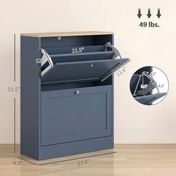 Slim Shoe Storage Cabinet, Modern Shoe Cabinet with 2 Flip Drawers and Adjustable Shelves for 8-12 Pairs, Blue