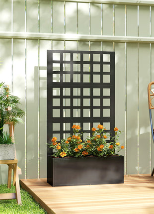Galvanized Raised Garden Bed Planter Box with Trellis for Climbing Plants, Vegetable, Vines, 24" x 9" x 44.5", Black