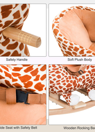 Kids Plush Rocking Horse Giraffe Style Themed Ride-On Chair Toy With Sound Brown