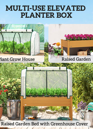 Raised Garden Bed with PE Greenhouse Cover Outdoor Planter Box for Herbs and Vegetables, 48 x 22 x 46 inch, Sand