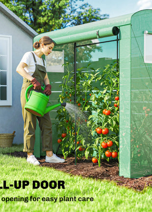 Mini Greenhouse, Portable Greenhouse with Roll-Up Door and 2 Mesh Windows, PE Cover, 78.7" x 29.5" x 74", Green