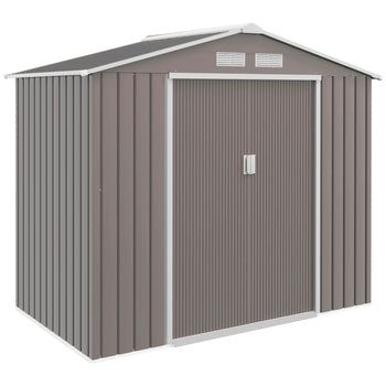7' x 4' Outdoor Storage Shed, Garden Tool Metal Shed with Foundation Kit, Double Lockable Door, Air Vents and Sloping Roof, for Backyard, Patio, Lawn, Gray
