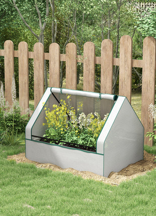 Raised Garden Bed, Outdoor Metal Planter Box with Mini Greenhouse, White and Silver