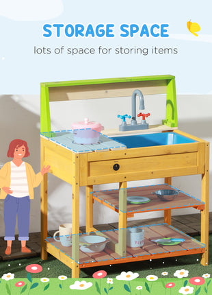 Mud Kitchen for Kids Outdoor Kitchen Playset w/ Realistic Kitchen Toys, Faucet Sink Storage Shelves for Ages 3-8 Years