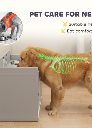 Elevated Dog Bowls with Storage, Raised Dog Bowl Stand with 2 Stainless Steel Bowl for Large Dogs, Gray