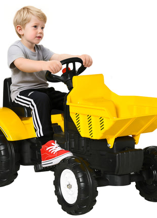 Kids No Power Ride-On Excavator with Manual Control Bucket, Yellow
