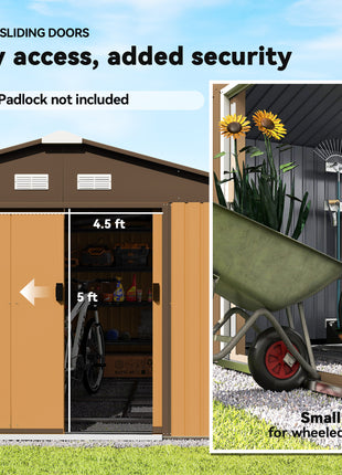 Garden Metal Shed, Storage Shed Utility Storage with Double Locking Doors for Bike, Yard Tools, Yellow