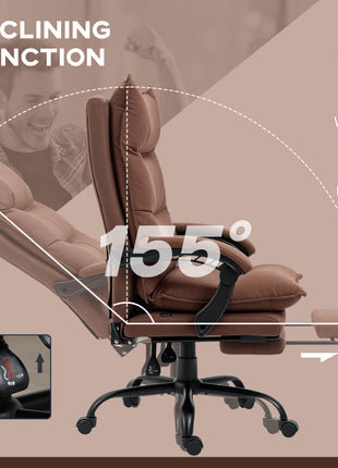 Executive Massage Office Chair with 6 Vibration Points, Microfiber Computer Desk Chair, Heated Reclining Chair with Footrest, Armrest, Double Padding, Brown