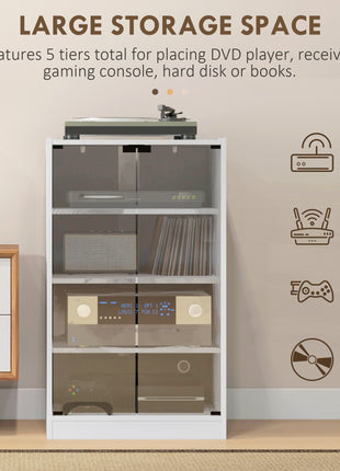 4-Tier Media Cabinet, Media Stand with Adjustable Shelves, Tempered Glass Doors, and Cable Management, Distressed White