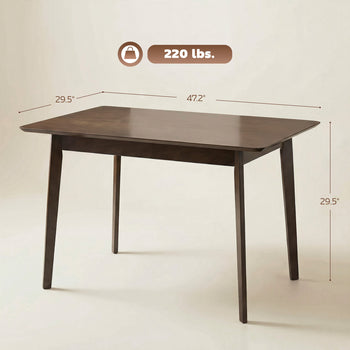 47.2" Rectangle Dining Table for 4, Mid-Century Modern Kitchen Table with Rubber Wood Frame for Dining Room, Mahogany