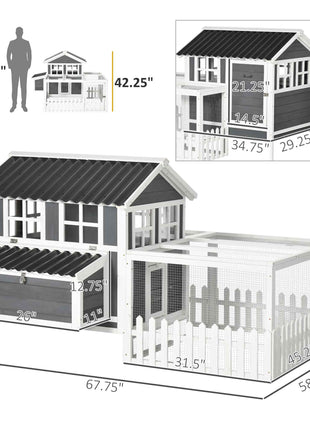 Wooden Chicken Coop with Run for 1-2 Chickens, 68" x 59" x 42"