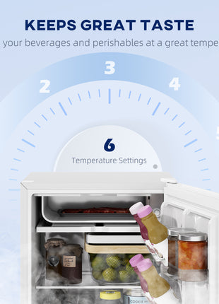 2.5 Cu.Ft Mini Fridge, Single Door Compact Refrigerator with Freezer, Adjustable Thermostat, Reversible Door, White