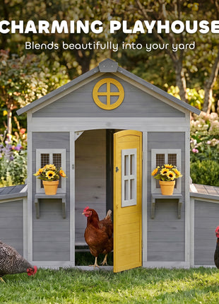 Wooden Chicken Coop, Hen House for 2-4 Hens, Outdoor Playhouse Poultry Cage with Nesting Boxes, Waterproof Roof, Windows