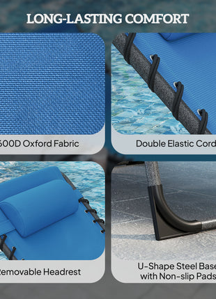 Folding Outdoor Chaise Lounge Chair Tanning Chair with 5-Level Adjustable Back, Side Table, Pillow, Pocket, Blue
