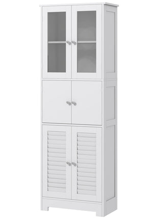 Freestanding Bathroom Cabinet with Glass/Louvred Doors, Tall Bathroom Storage Cabinet with Adjustable Shelf, White