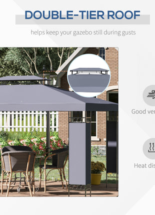  10' x 13' Patio Gazebo, Double Roof Outdoor Gazebo Canopy Shelter with Screen Decorate Corner Frame, for Garden, Lawn, Backyard and Deck, Gray