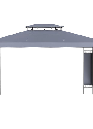 10' x 13' Patio Gazebo, Double Roof Outdoor Gazebo Canopy Shelter with Screen Decorate Corner Frame, for Garden, Lawn, Backyard and Deck, Gray