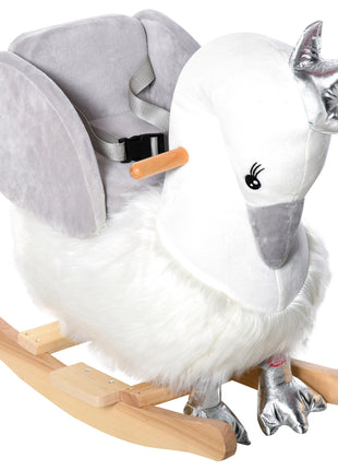 Kids Ride on Horse Swan Rocker with Sound, Plush Seat, Wooden Base, Safety Belt for Toddlers 18-36 Months, White