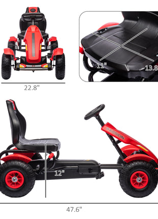 Kids Pedal Go Kart W/ Adjustable Seat, Rubber Wheels, Red