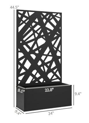 Metal Planter Box Raised Garden Bed with Decorative Privacy Screen, Wall-mounted or Freestanding, 24" x 9.1" x 44.5"