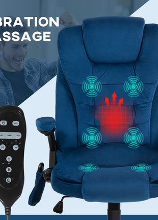 6 Point Executive Office Chair with Heat, Velvet High Back Vibrating Massage Office Chair, Drak Blue