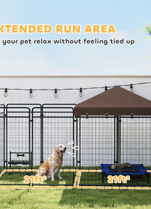 Dog Kennel Outdoor with Waterproof Canopy, Dog Run with Galvanized Chain Link, Secure Lock, for Backyard and Patio, Large and Medium Sized Breeds, Chickens, Ducks, 9.3' x 4.6' x 5.2'