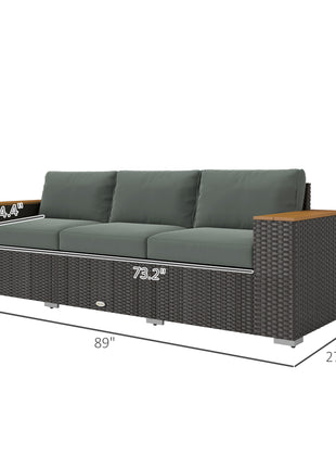 3-Seat Outdoor Patio Sofa, PE Wicker Outdoor Couch with  Extra Wide Deep Seat, Wide Armrests 4" Cushions, Dark Gray