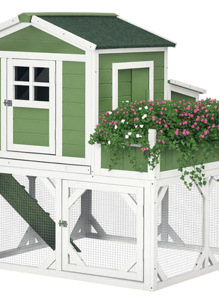 49" Small Chicken Coop Hen House with Garden Space, Chicken House Outdoor Run Cage with Weather Protection, 2-4 Birds, Green