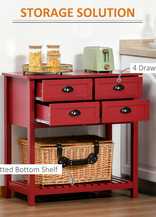 Sideboard Buffet Cabinet with Storage, Modern Coffee Bar Cabinet with 4 Drawers and Slatted Bottom Shelf, Console Table for Kitchen, Living Room, Dining Room, Hallway, Red