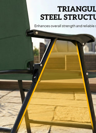 Folding Patio Chairs Set of 2, Padded High Back Lawn Camping Chairs with Armrests, 600D Oxford Fabric, Dark Green