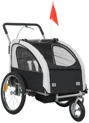 2-Seat Elite 360 Swivel Bike Trailer for Kids Bicycle Cargo Trailer with Water-Resistant Windows, Black and White