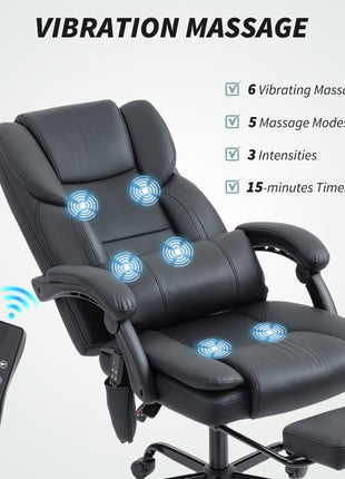 Office Chair with Massage, Pet-Friendly Faux Leather Reclining Desk Chair with Lumbar Support, Footrest, Black
