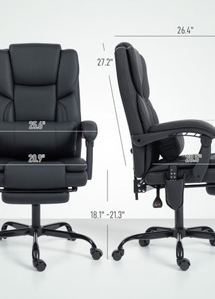 Office Chair with Massage, Pet-Friendly Faux Leather Reclining Desk Chair with Lumbar Support, Footrest, Black