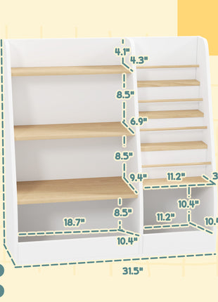4 Tier Kids Bookshelf and Toy Storage Organizer with Book Rack, for Living Room, Kids Room, Playroom, Bedroom, White