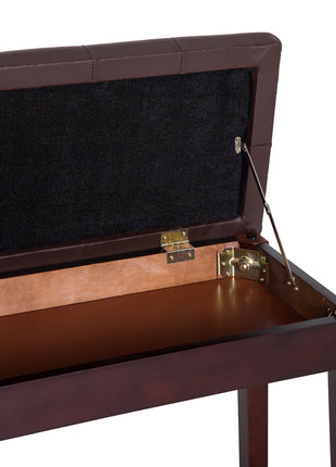 Piano Bench, Duet Piano Chair with Faux Leather Padded Cushion and Wooden Frame, Button Tufted Keyboard Bench, Brown