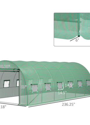 19.7' x 9.8' x 6.6' Plastic Greenhouse Cover Replacement, Heavy Duty Waterproof Tarp for Hoop House, Sheeting with 12 Windows, Door & Reinforcement Grid, Green