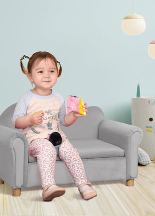Ergonomic Foam Kids Sofa with Inner Toy Storage Chest, Velvet Kids Couch with Soft Arms, Children's Lounge Furniture, 33" x 16.25" x 19", Gray